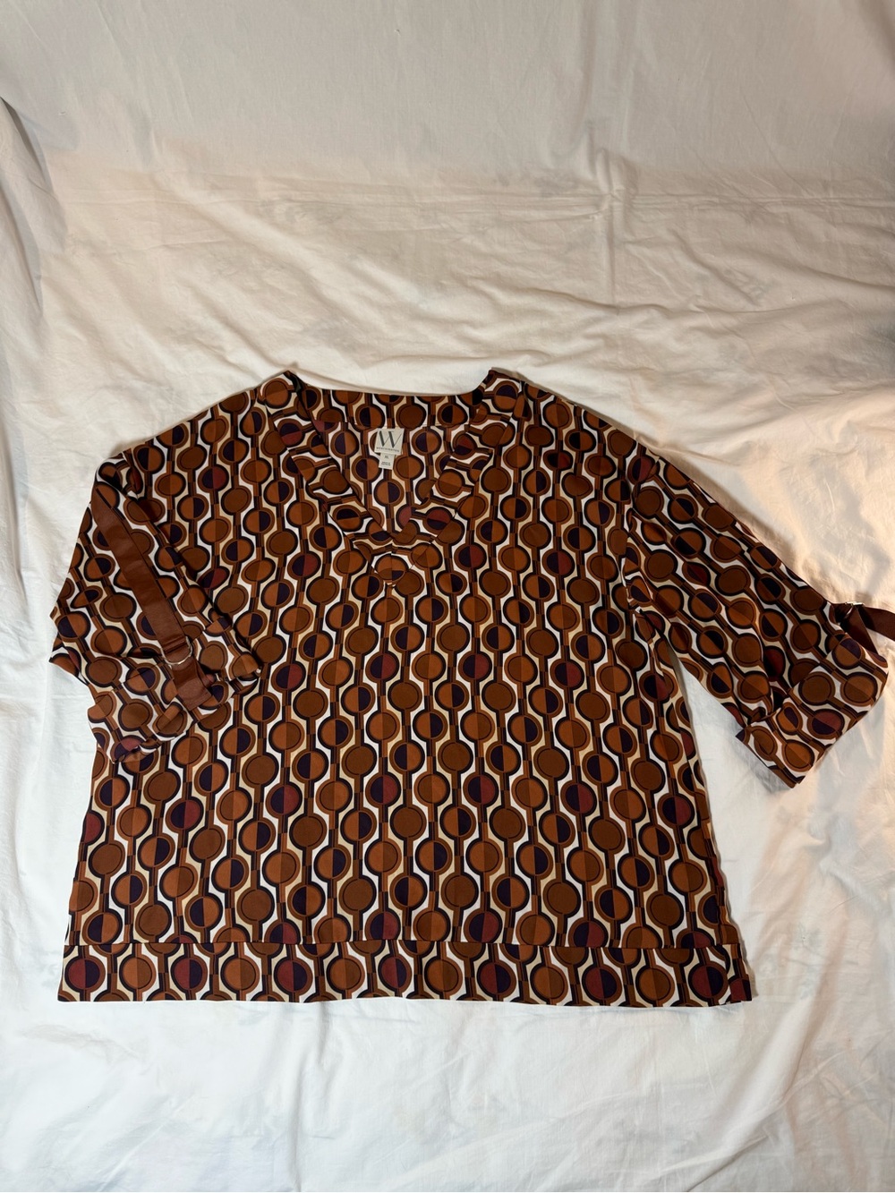 Worthington Brown and Maroon Geometric 3/4 Sleeve Blouse